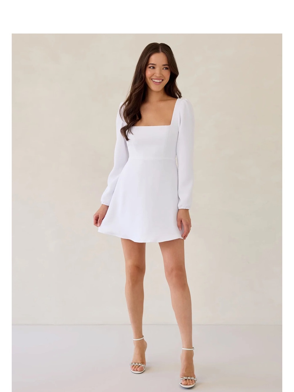Park & Fifth White Square-Neck Long Sleeve Mini Dress